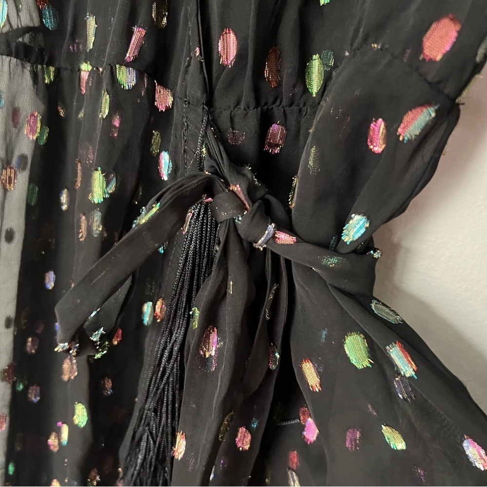 Revolve x Michael Costello Dot Dress Fringe Black Sheer Kimono Gypsy - Picture 3 of 4